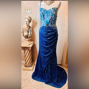 Elegant Blue Sequin Evening Gown